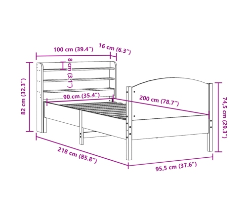 Estructura de cama sin colchón madera maciza de pino 90x200 cm