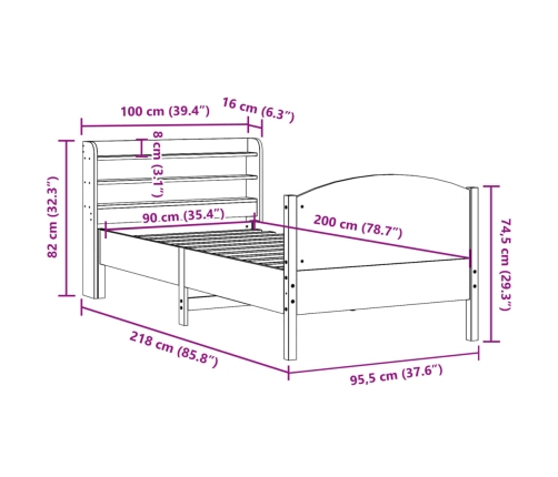 Estructura de cama sin colchón madera de pino blanca 90x200 cm