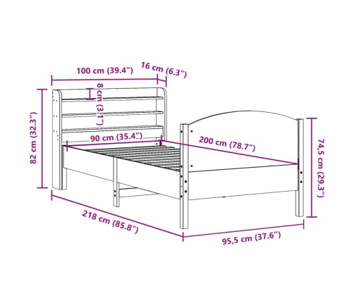 Estructura de cama sin colchón madera de pino marrón 90x200 cm