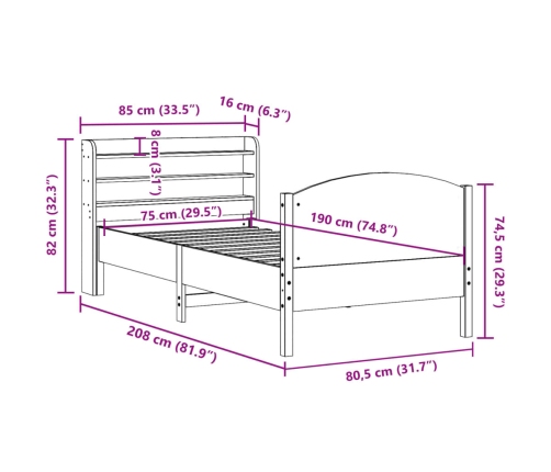 Estructura de cama sin colchón madera maciza blanca 75x190 cm