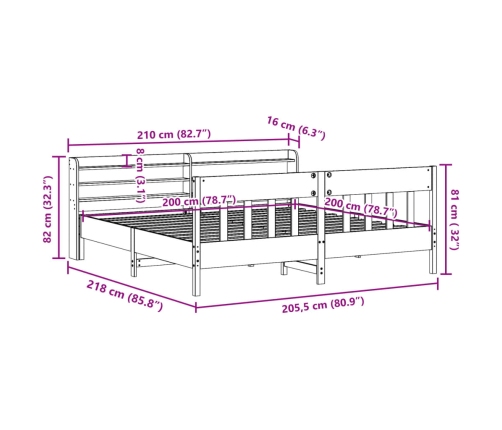 Estructura de cama sin colchón madera maciza blanca 200x200 cm