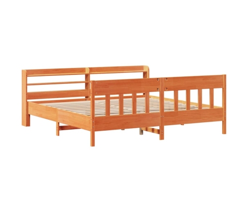 Cama sin colchón madera maciza de pino marrón cera 200x200 cm