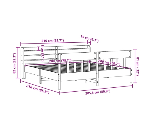 Cama sin colchón madera maciza de pino marrón cera 200x200 cm