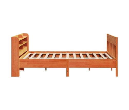 Cama sin colchón madera maciza de pino marrón cera 200x200 cm