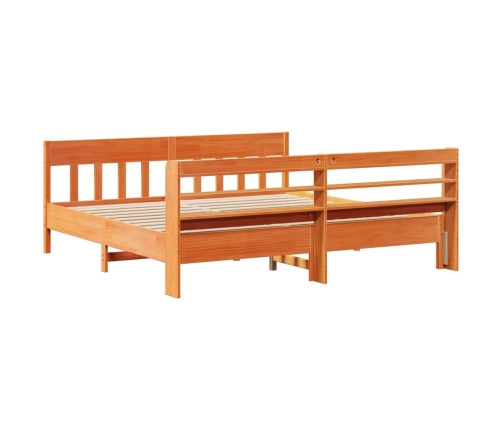 Cama sin colchón madera maciza de pino marrón cera 200x200 cm