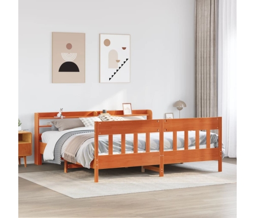 Cama sin colchón madera maciza de pino marrón cera 200x200 cm