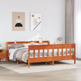 Cama sin colchón madera maciza de pino marrón cera 180x200 cm
