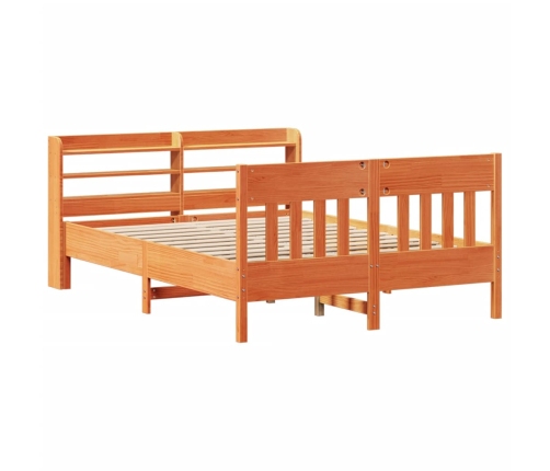 Cama sin colchón madera maciza de pino marrón cera 160x200 cm