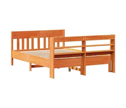 Cama sin colchón madera maciza de pino marrón cera 160x200 cm