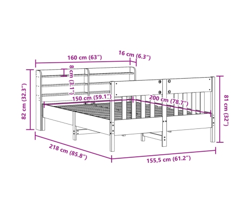 Estructura de cama sin colchón madera de pino blanca 150x200 cm