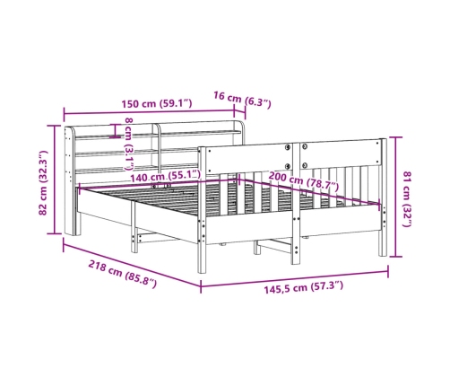 Estructura de cama sin colchón madera de pino blanca 140x200 cm