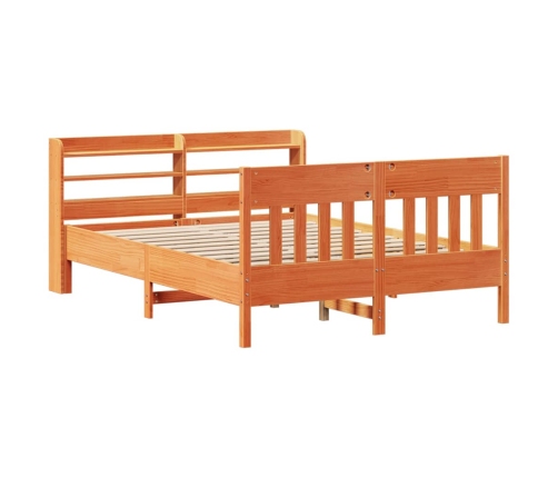 Cama sin colchón madera maciza de pino marrón cera 140x200 cm