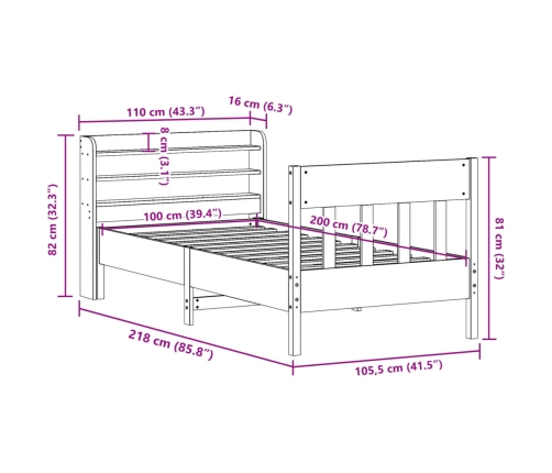 Estructura de cama sin colchón madera maciza de pino 100x200 cm