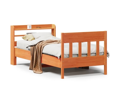 Cama sin colchón madera maciza de pino marrón cera 100x200 cm