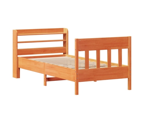 Cama sin colchón madera maciza de pino marrón cera 100x200 cm