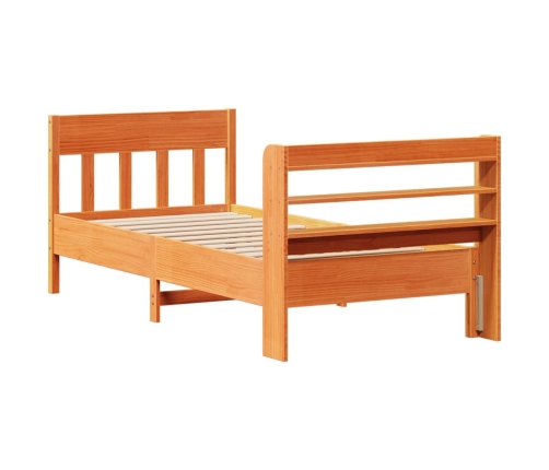 Cama sin colchón madera maciza de pino marrón cera 100x200 cm
