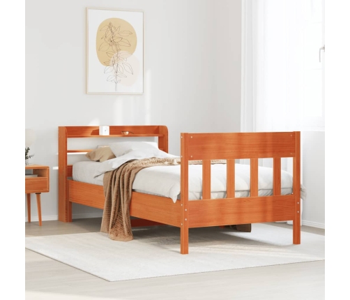 Cama sin colchón madera maciza de pino marrón cera 100x200 cm