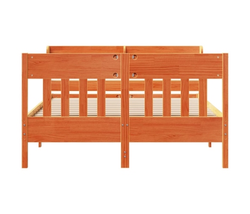 Cama sin colchón madera maciza de pino marrón cera 140x190 cm