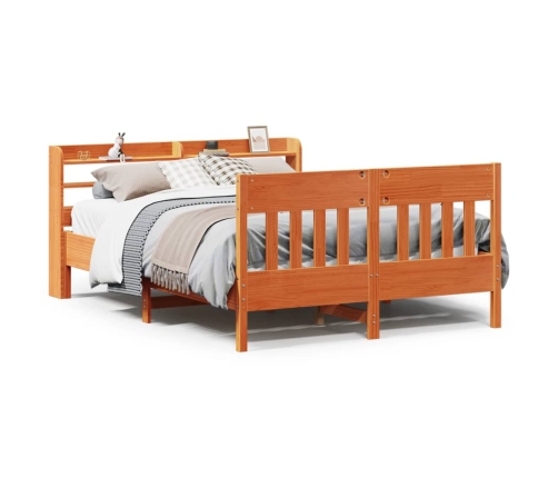 Cama sin colchón madera maciza de pino marrón cera 140x190 cm