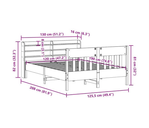 Estructura de cama sin colchón madera maciza marrón 120x190 cm