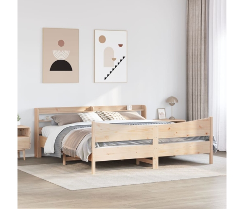 Estructura de cama con cabecero madera maciza de pino 200x200cm