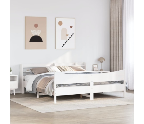 Estructura de cama con cabecero madera de pino blanco 200x200cm