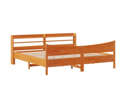 Estructura cama con cabecero madera pino marrón cera 200x200 cm