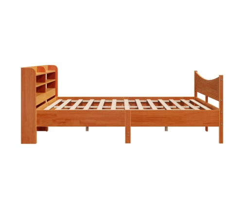 Estructura cama con cabecero madera pino marrón cera 200x200 cm