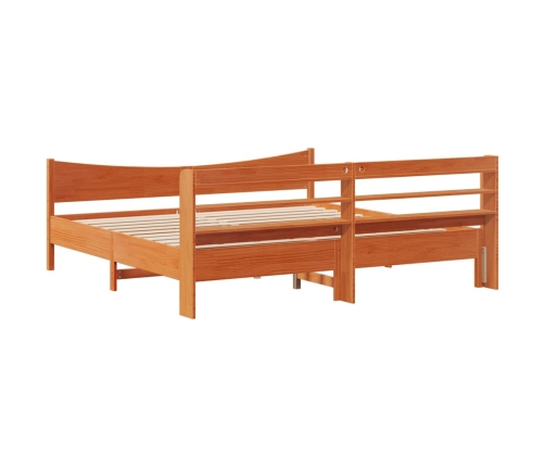 Estructura cama con cabecero madera pino marrón cera 200x200 cm