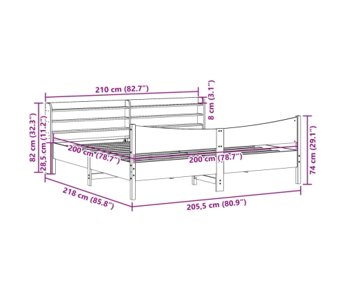 Estructura cama con cabecero madera pino marrón cera 200x200 cm