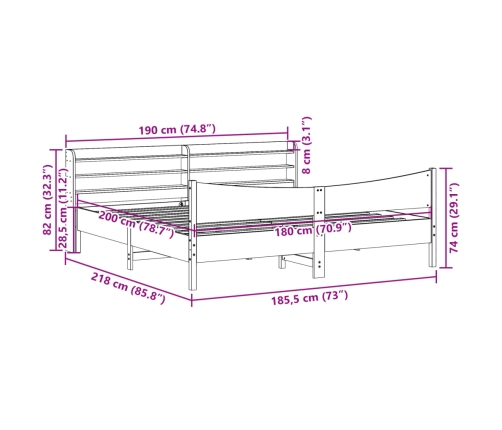 Estructura de cama con cabecero madera maciza pino 180x200 cm