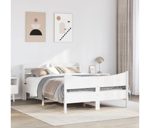 Estructura de cama con cabecero madera pino blanco 160x200 cm