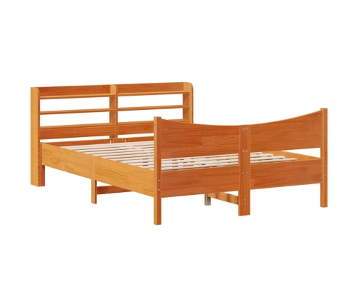 Estructura cama con cabecero madera pino marrón cera 150x200 cm