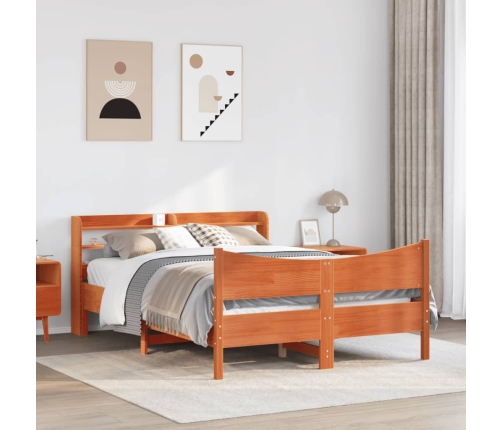 Estructura cama con cabecero madera pino marrón cera 150x200 cm