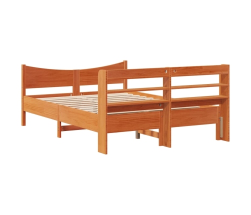 Estructura cama con cabecero madera pino marrón cera 150x200 cm