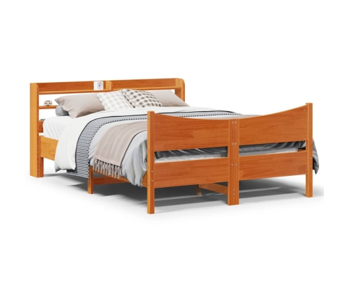 Estructura cama con cabecero madera pino marrón cera 150x200 cm