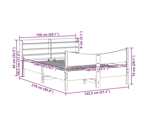 Estructura de cama con cabecero madera maciza pino 140x200 cm