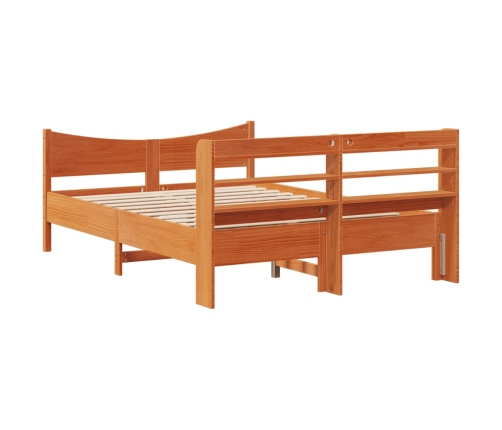 Estructura cama con cabecero madera pino marrón cera 140x200 cm