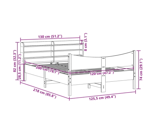 Estructura de cama con cabecero madera maciza pino 120x200 cm