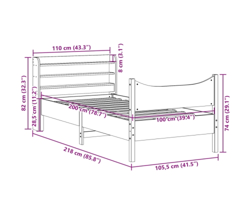 Estructura de cama con cabecero madera maciza pino 100x200 cm