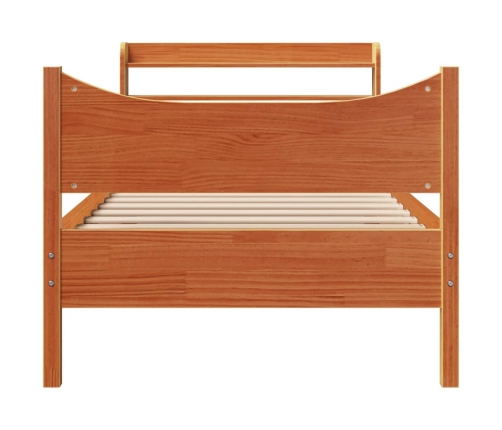 Estructura cama con cabecero madera pino marrón cera 100x200 cm