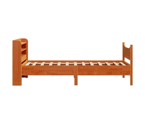 Estructura cama con cabecero madera pino marrón cera 100x200 cm