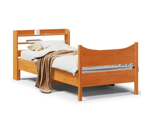 Estructura cama con cabecero madera pino marrón cera 100x200 cm