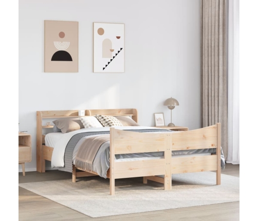 Estructura de cama con cabecero madera maciza pino 140x190 cm