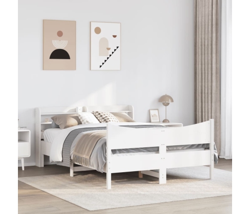 Estructura de cama con cabecero madera pino blanco 140x190 cm