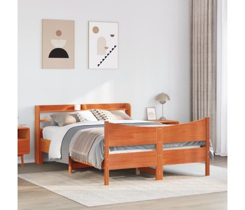 Estructura cama con cabecero madera pino marrón cera 140x190 cm