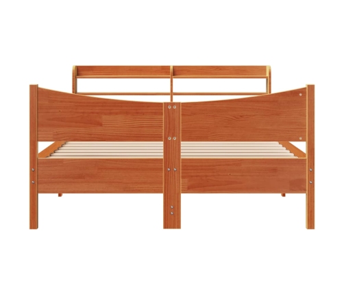 Estructura cama con cabecero madera pino marrón cera 140x190 cm