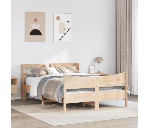 Estructura de cama con cabecero madera maciza pino 135x190 cm