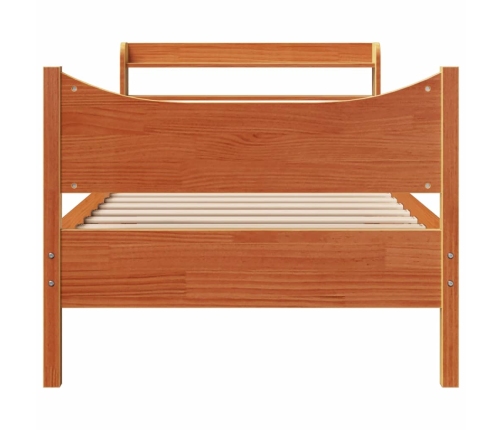 Estructura cama con cabecero madera pino marrón cera 90x190 cm