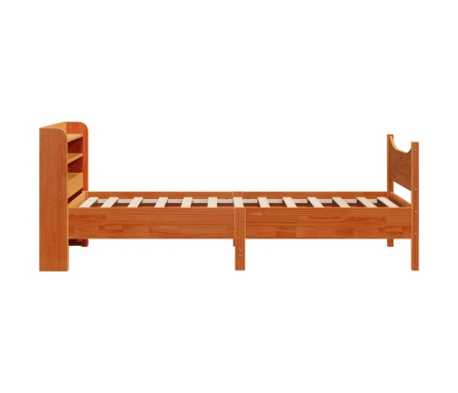 Estructura cama con cabecero madera pino marrón cera 90x190 cm